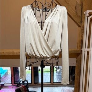 Express Elegant Cream Champagne Wrap Bodysuit